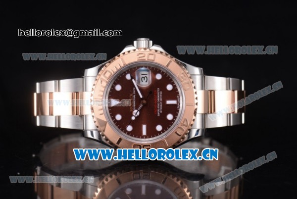 Rolex Yacht-Master 40 Clone Rolex 3135 Automatic Two Tone Case/Bracelet with Brown Dial and Dot Markers (BP) - Click Image to Close